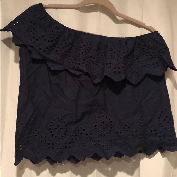 One shoulder navy bohemian top - Picture 1 of 3